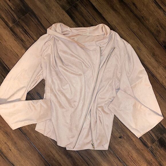 Mystree Size Medium Rose Blush Pink Faux Suede Moto Jacket Wrap - Picture 2 of 3